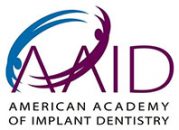 AAID logo with blue and purple swooshes and the text 'American Academy of Implant Dentistry'